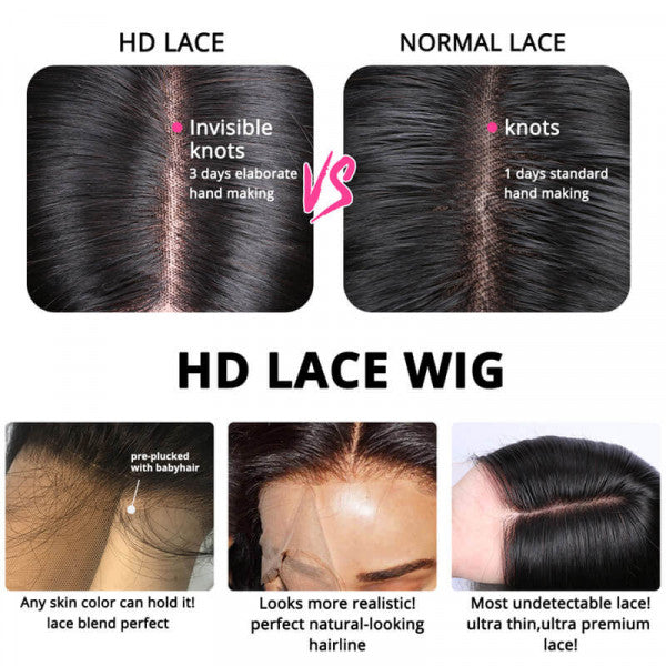 HD - Human Hair 4x4 Lace Closure Straight Wig